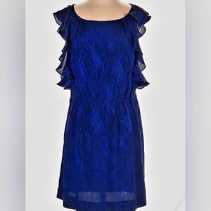 BCBG Blue Ruffled Smocked Midi Dress